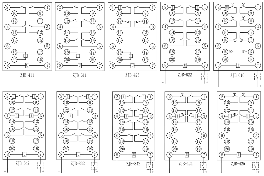 ZJB-324保持中間繼電器內(nèi)部接線圖