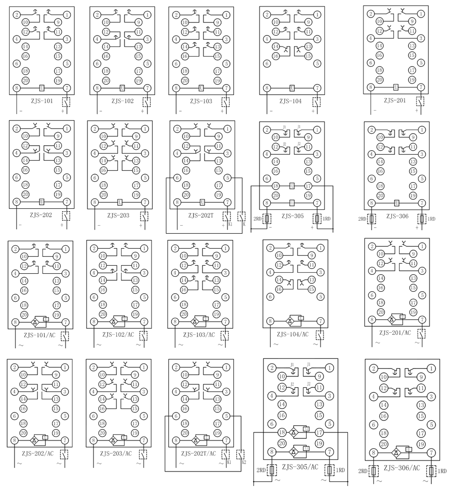 ZJS-202延時(shí)中間繼電器內(nèi)部接線圖