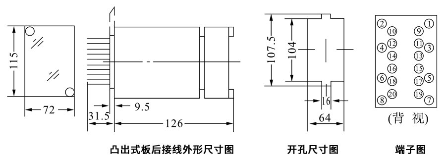 JZJ-240凸出式板后接線安裝尺寸圖